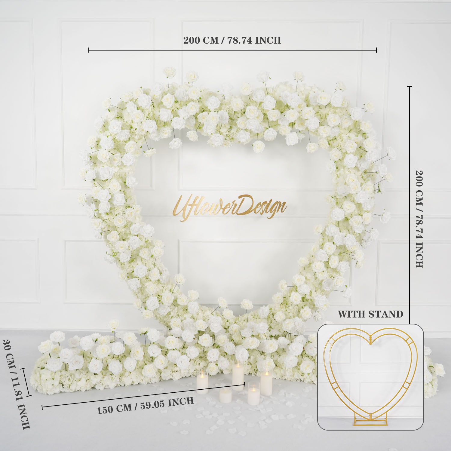 2m*2m White Rose Wedding Arch Heart-Shaped Arch Decora