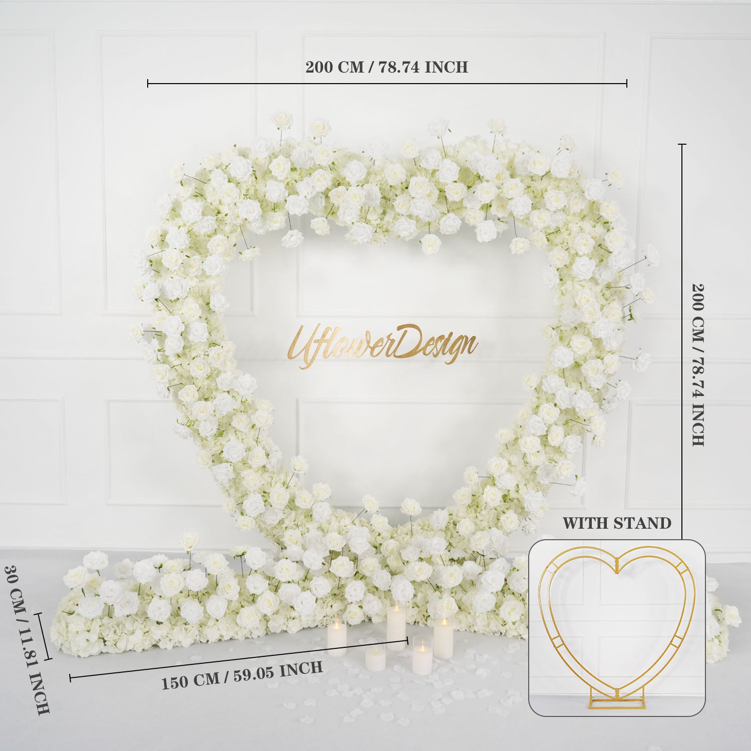 Uflower 2m*2m White Rose Heart-Shaped Arch Wedding Decor