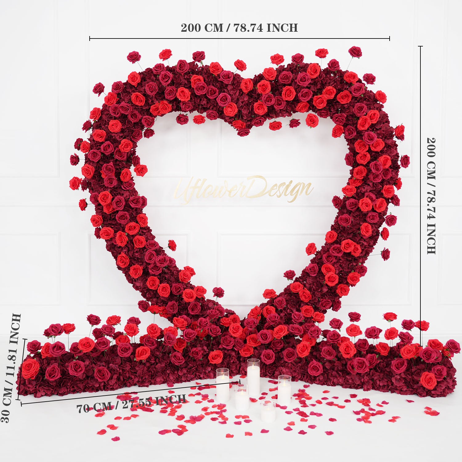 2m*2m(78.7 inch * 78.7 inch) Red Rose Heart Shape With Flower Row*2 