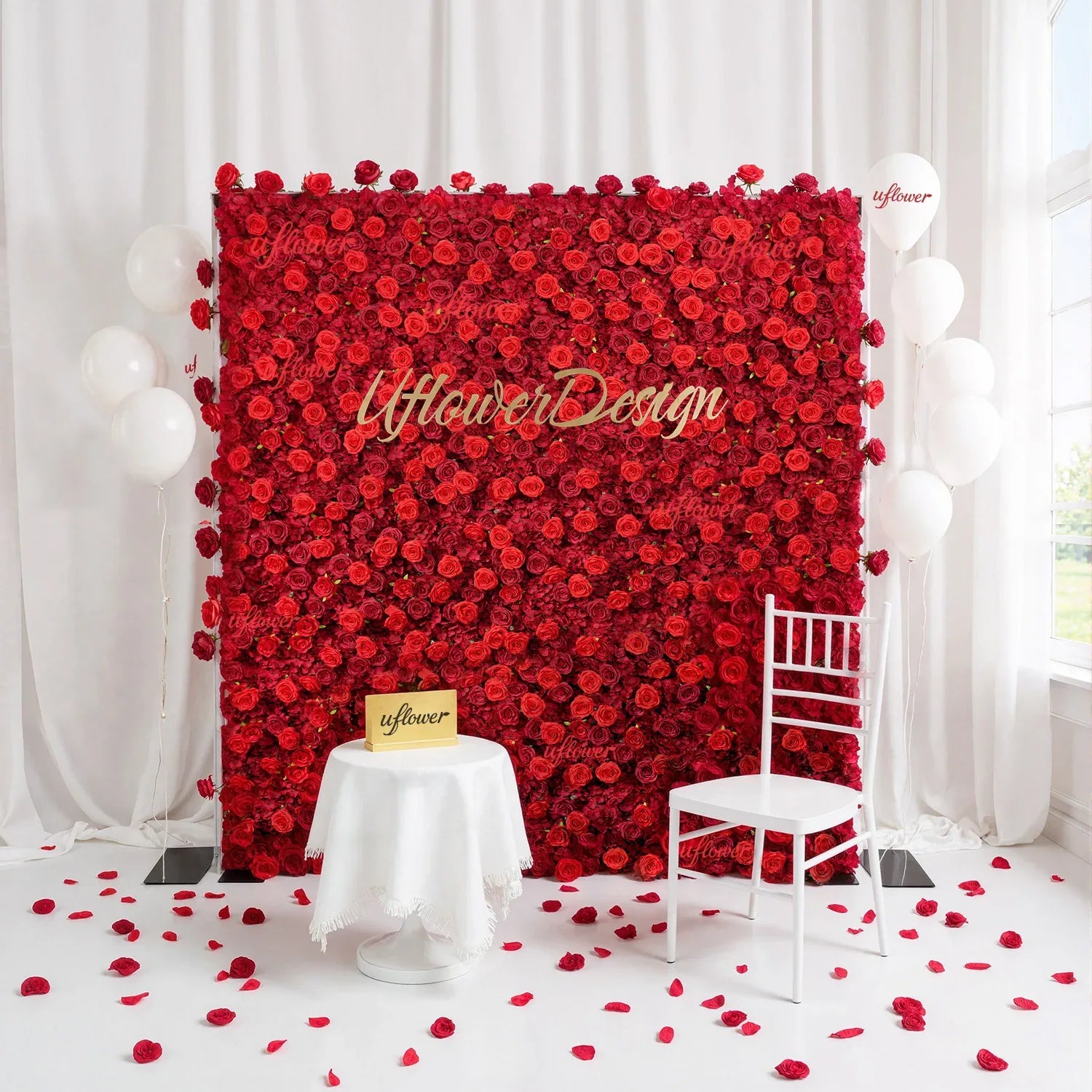 Uflower Artificial Red Rose Flower Wall Wedding Roller Blind Decor SET80013 - Uflower