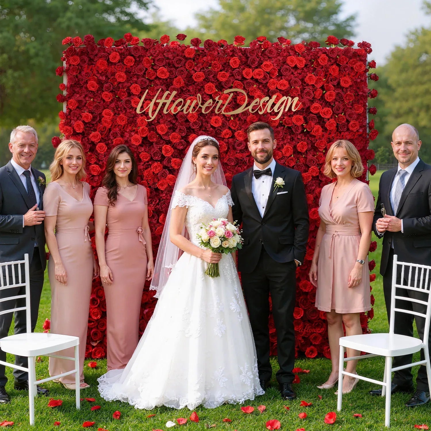 Uflower Artificial Red Rose Flower Wall Wedding Roller Blind Decor SET80013 - Uflower