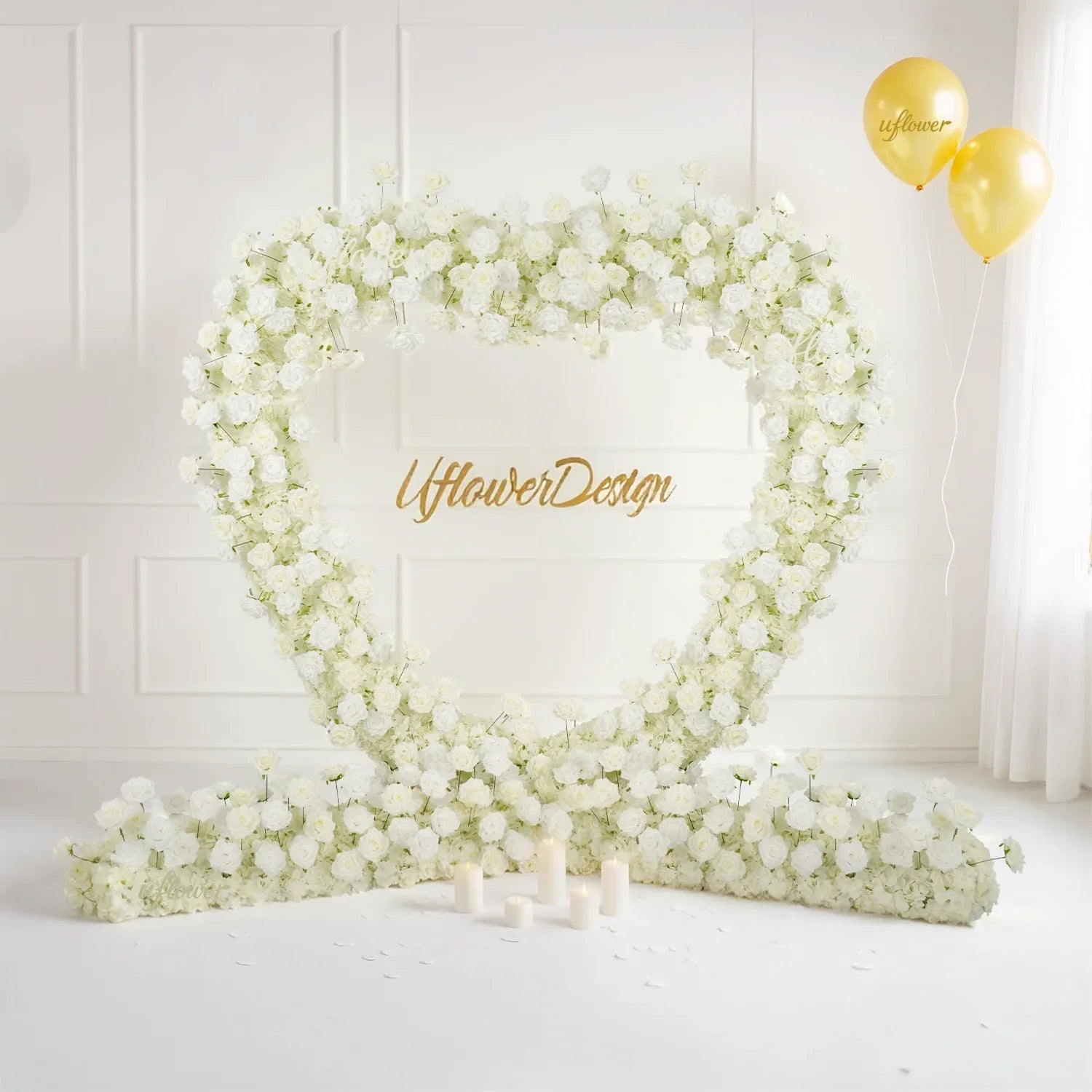 Artificial White Rose Heart Arch Wedding Decor - Uflower