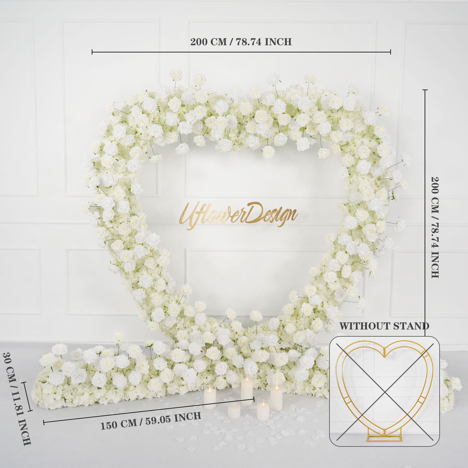 Artificial White Rose Heart Arch Wedding Decor