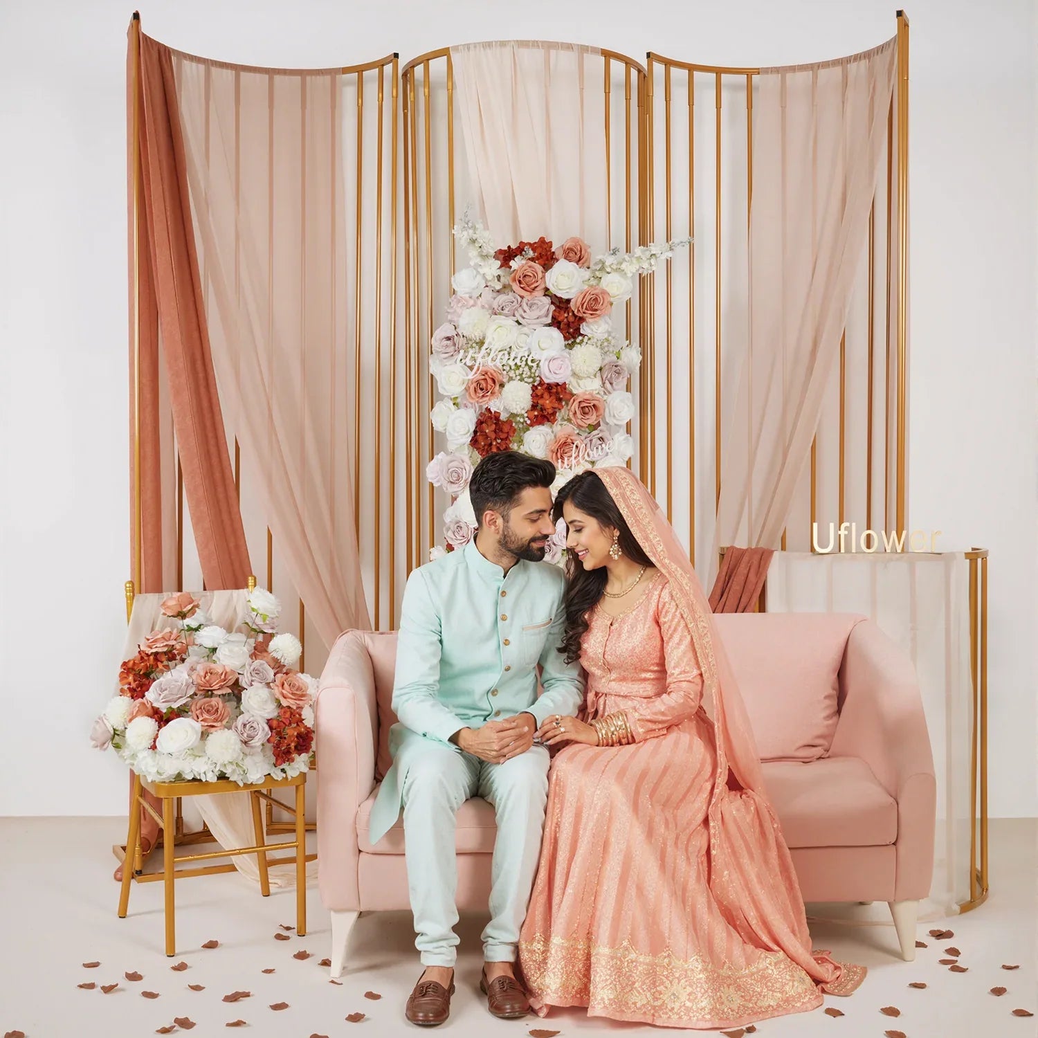 Uflower Artificial Brown Curry Rose Wedding KT Background Decor Flower Row SET80021 - Uflower