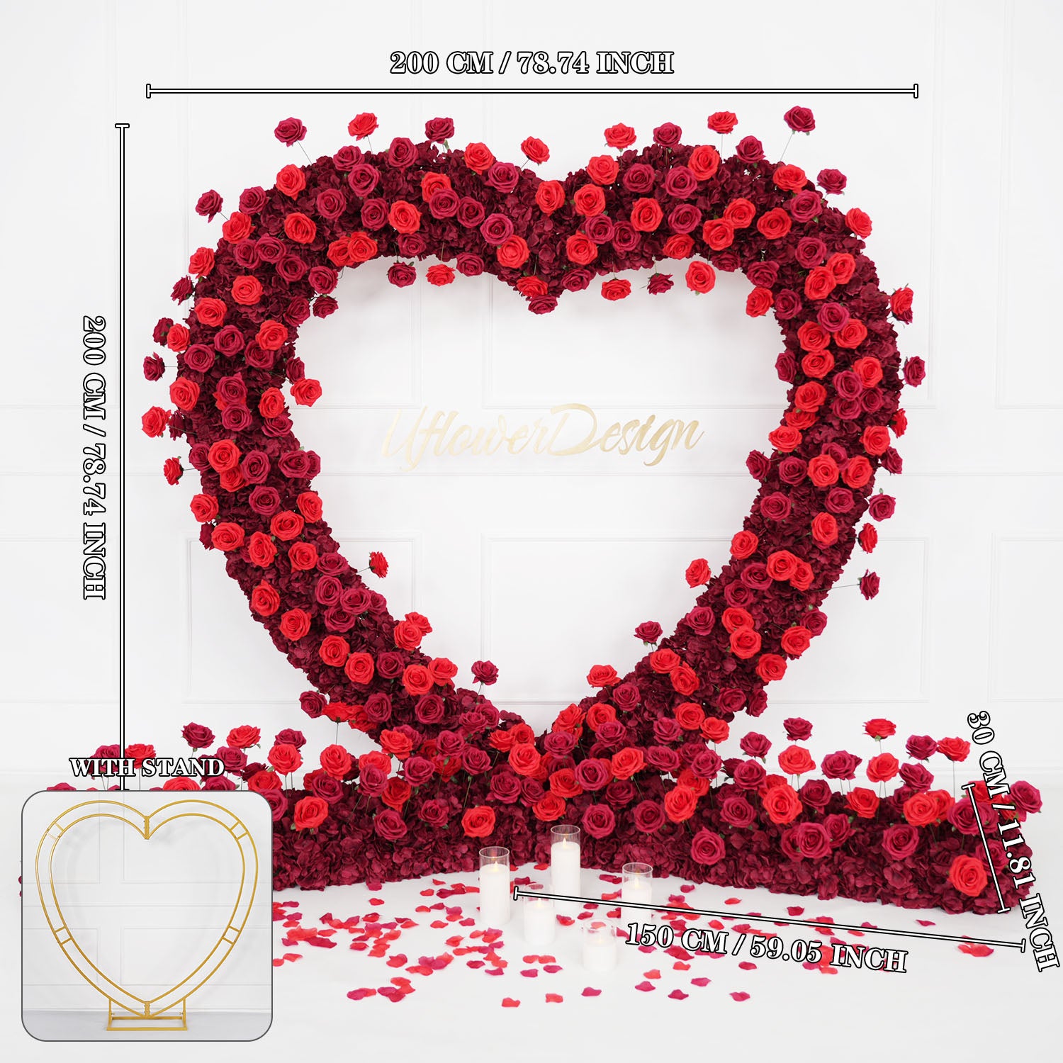 Uflower 2m*2m Red Rose Heart Arch Wedding Decor SET80032-01