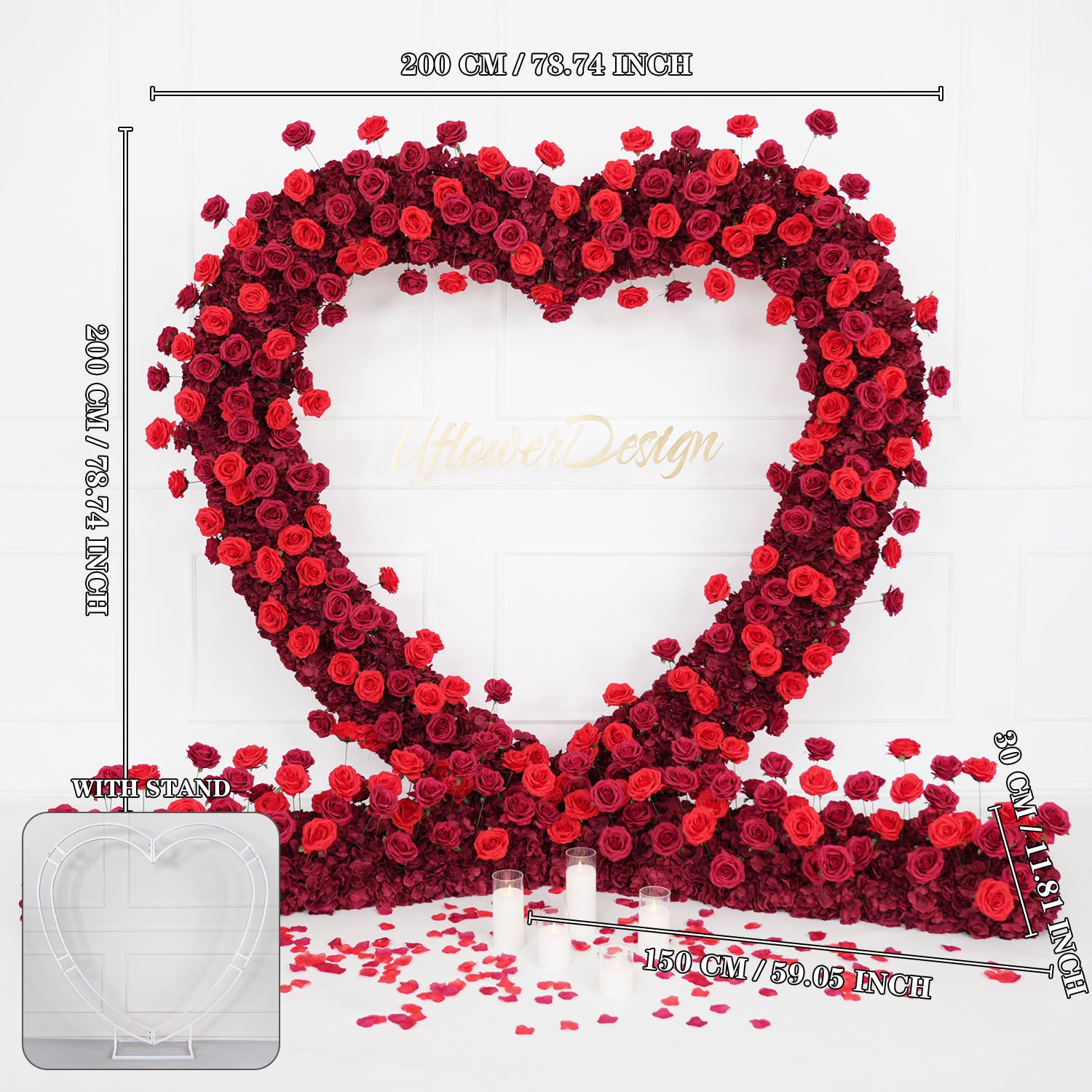 Uflower 2m*2m Red Rose Heart Arch Wedding Decor SET80032-01