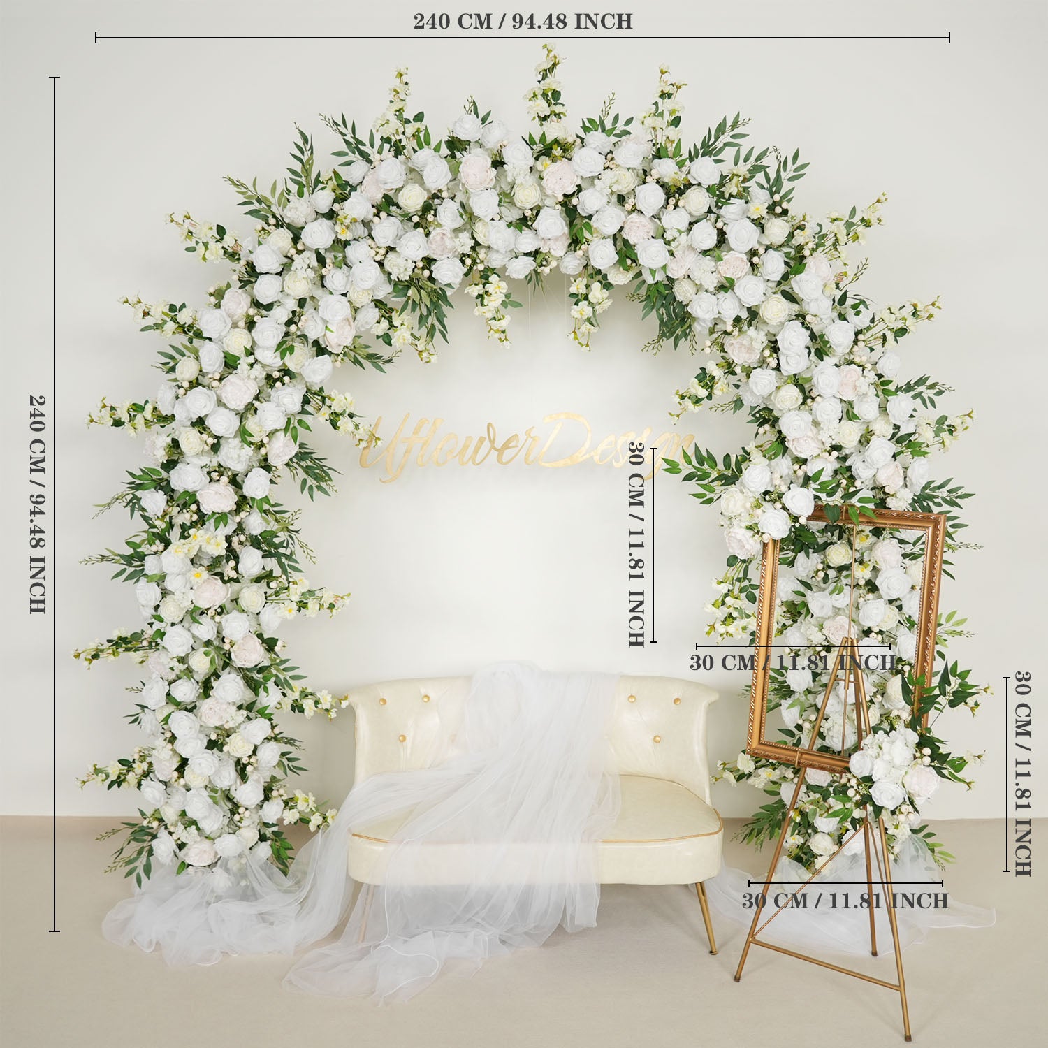 White Rose With Green Wedding Round Arch Decor