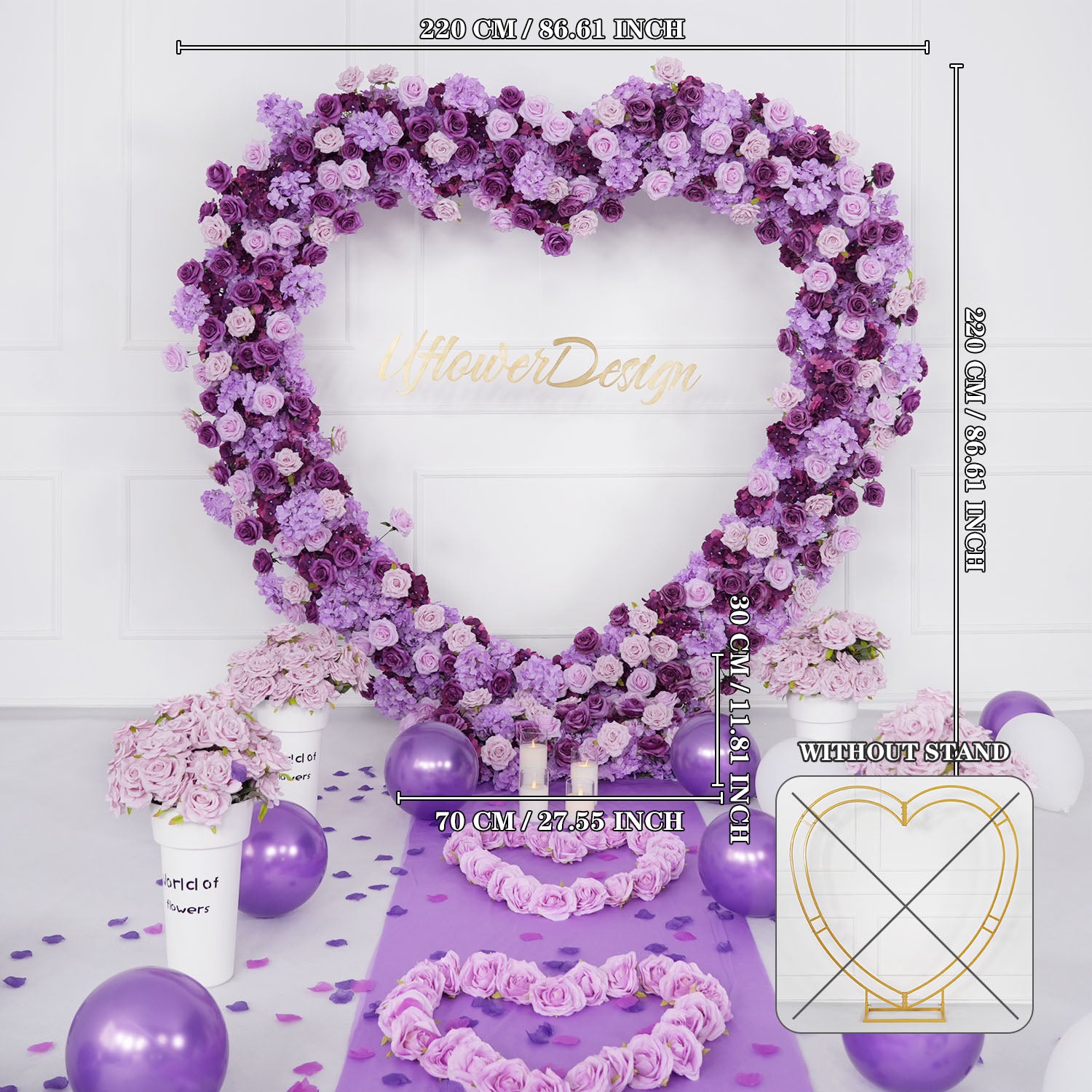 Artificial Purple Rose Heart Arch Wedding Decor