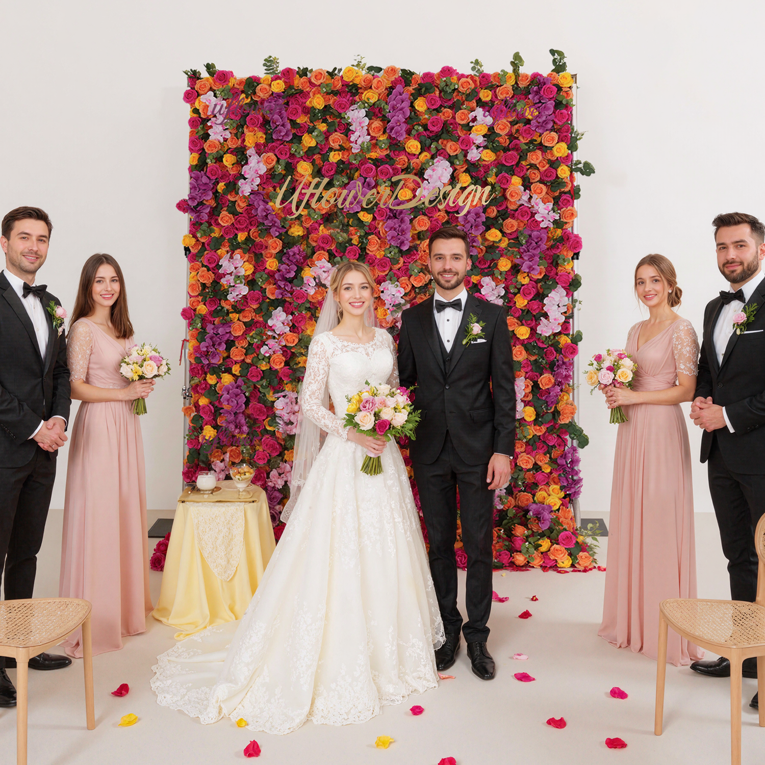 Artificial Mix Rose Butterfly Orchid 5D Wedding Flower Wall