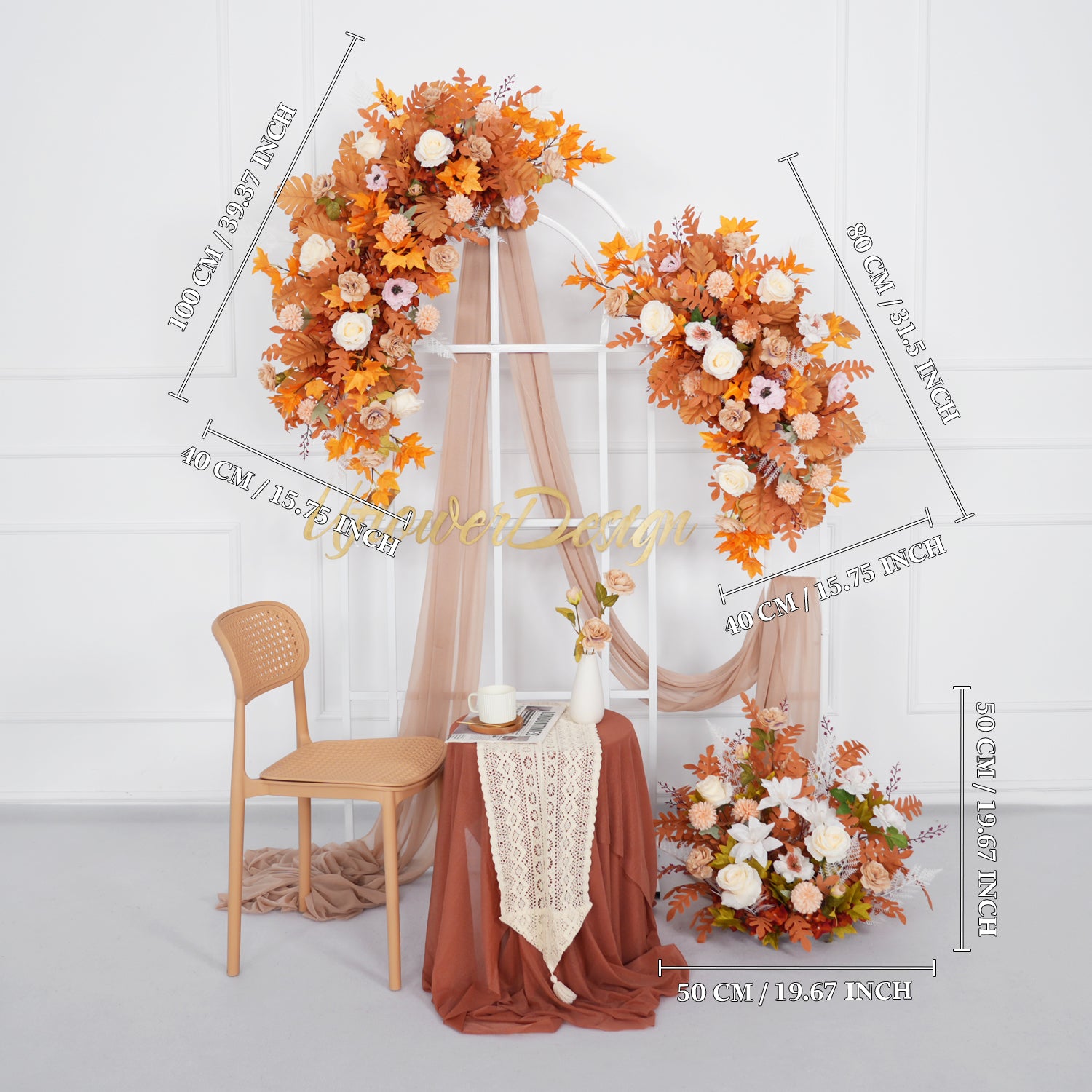 Artificial Orange Wedding KT Backdrop Flower Row Decor