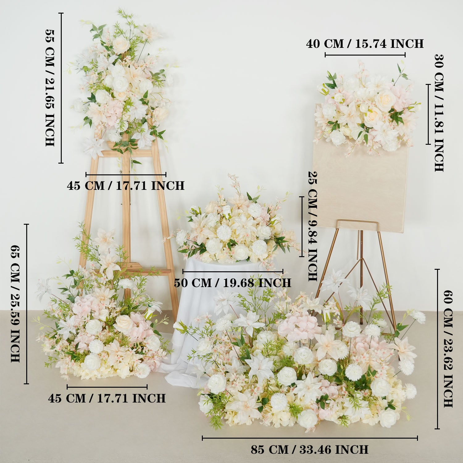 Uflower Artificial White Pink Wedding KT Backdrop Flower Row Decor