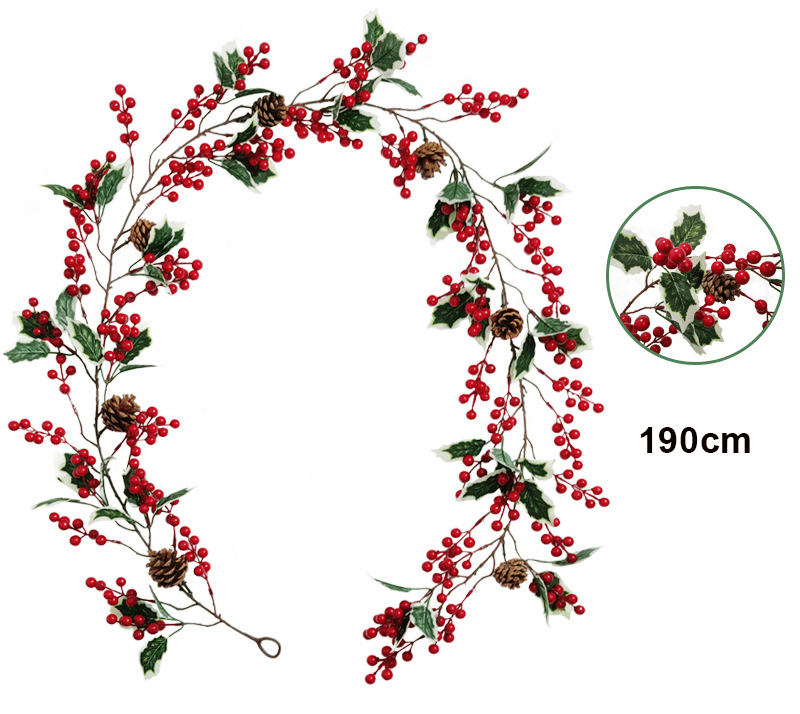 Christmas flowers red fruit berries simulation atmosphere arrangement winding hanging rattan