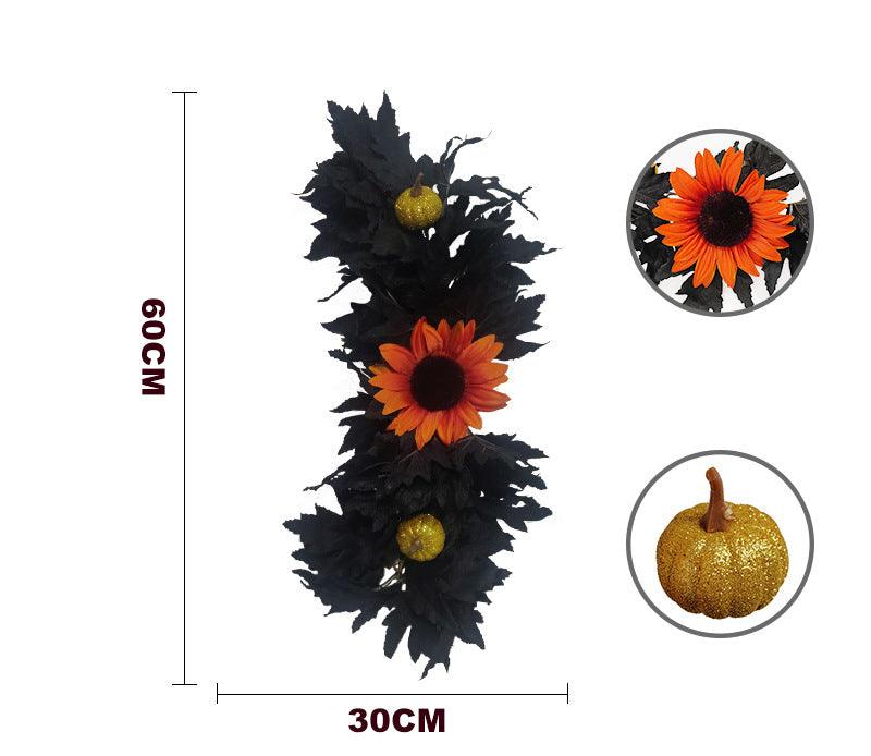 Simulated Halloween door decoration with black maple leaf wall hanging