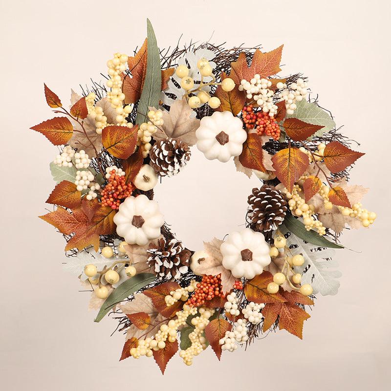 Autumn White Maple Leaf Pumpkin Wreath Rattan Lintel Flowers