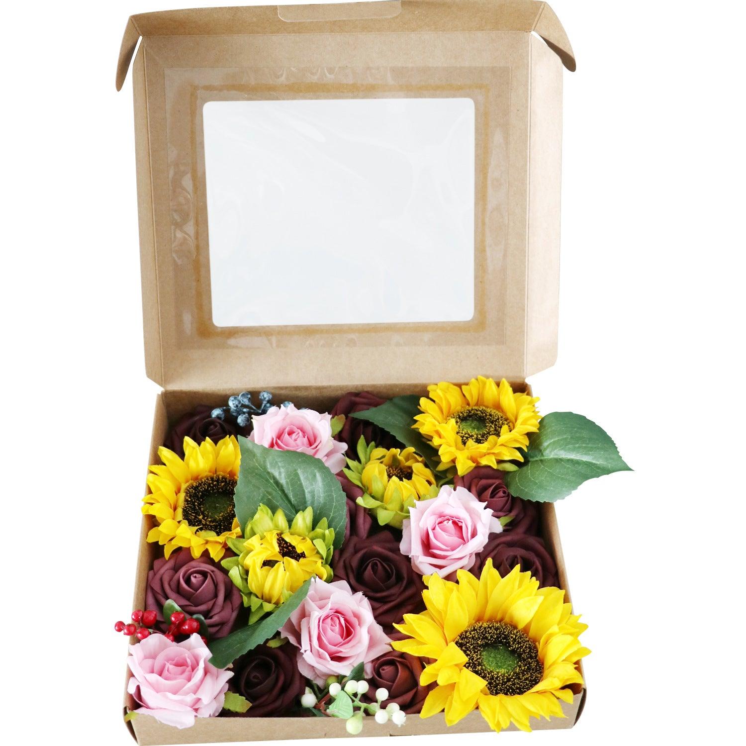 Simulation Flower Flower Box Wedding Birthday Valentine's Day Gift Box Flower Head with Rod DIY