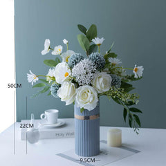 Simulated white rose floral living room decoration vase set