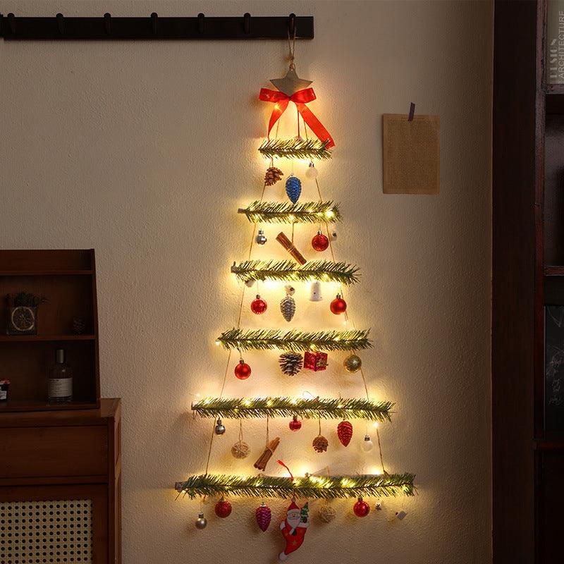 Wooden Wall Hanging Christmas Tree Star Log Color Christmas Decoration