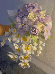 Simulated flowers bridal hand bouquet wool hand knitted Thai rose bouquet