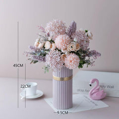 Cream powder simulation flower vase, flower arrangement in living room