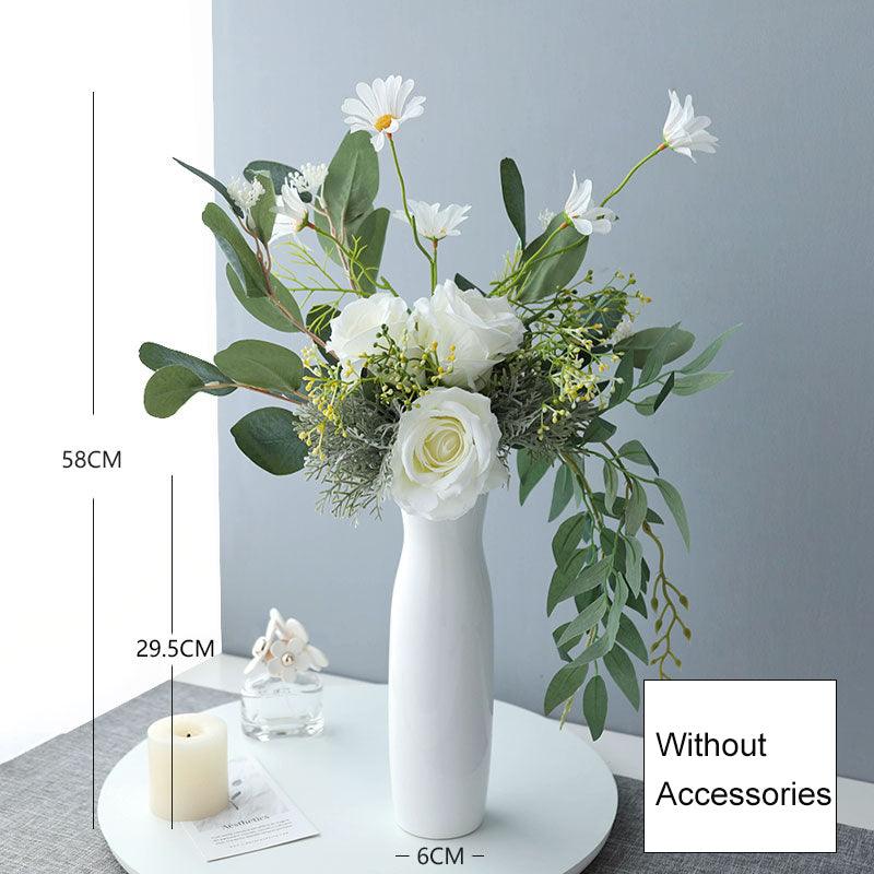 White simulated velvet rose bouquet desktop decoration