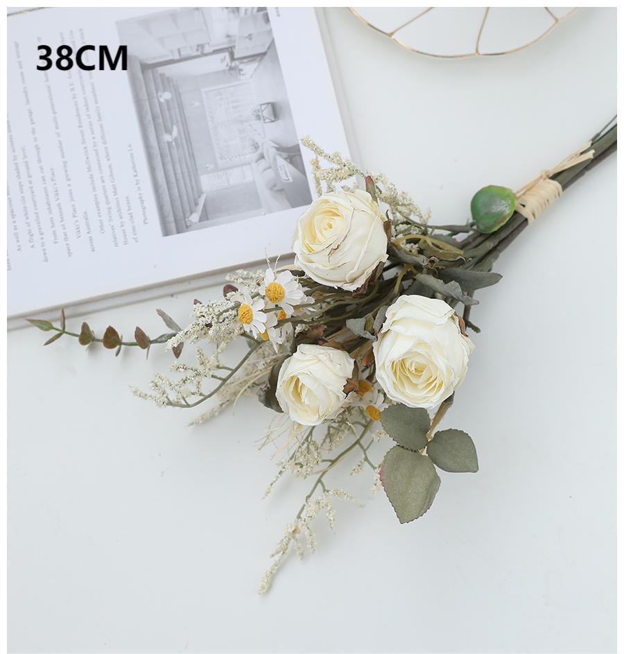 Simulated rose and daisy bouquet decoration for living room dining table