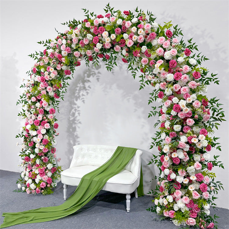 Uflower Hot Pink white Rose Green Leaves Floral Door Arch Wedding Party Backdrop Decoration