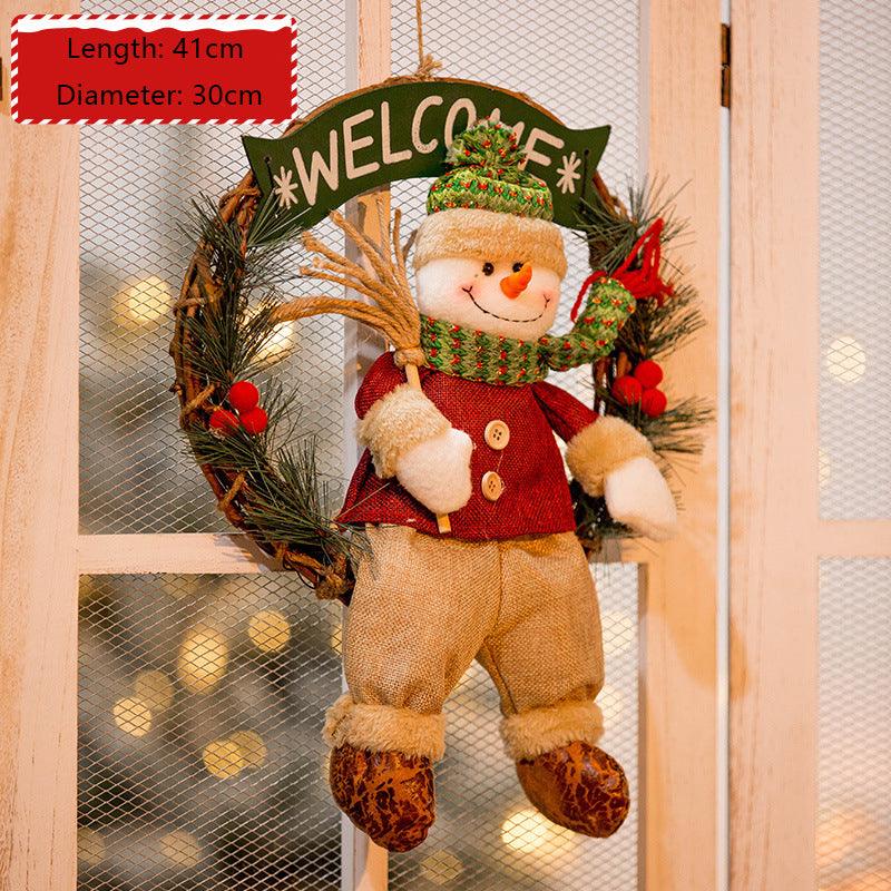 Christmas decorations hanging decorations Christmas snowman rattan circle hanging props for display