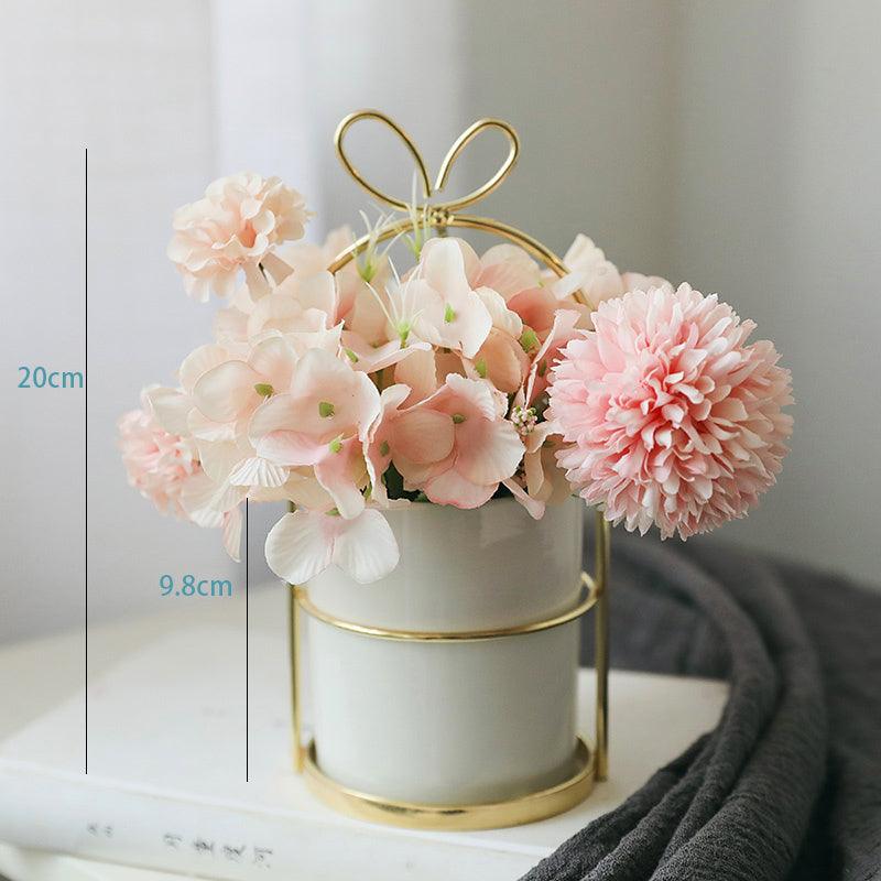 Small fresh simulation flower arrangement iron frame vase office decoration