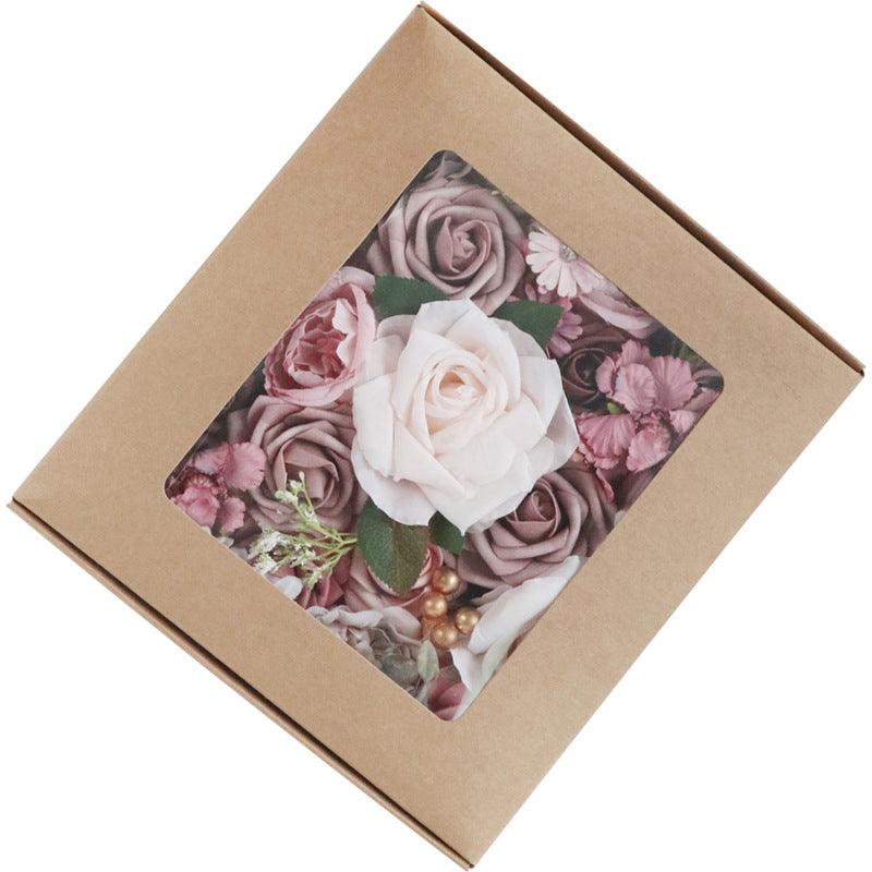 Simulation rose boxed flowers European wedding bridal bouquet DIY