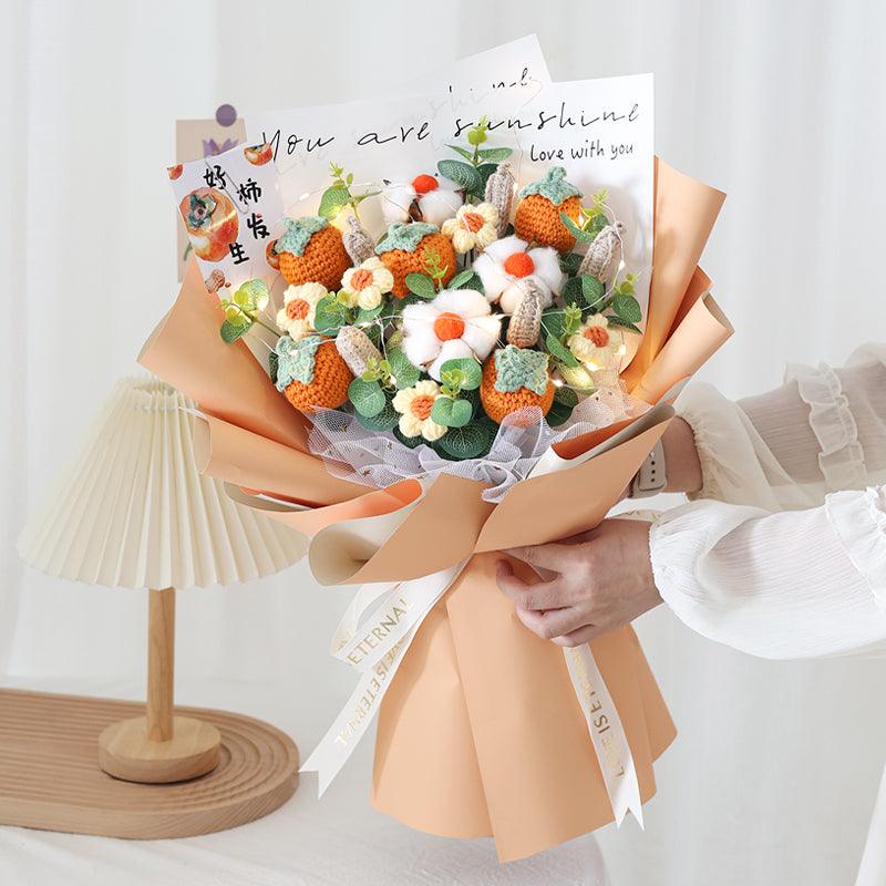 Knitted Wool Simulation Fruit Bouquet Persimmon Orange Bouquet