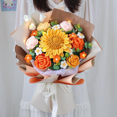 Creative finished bouquet simulation wool flowers handmade crochet rose sunflower everlasting flowers