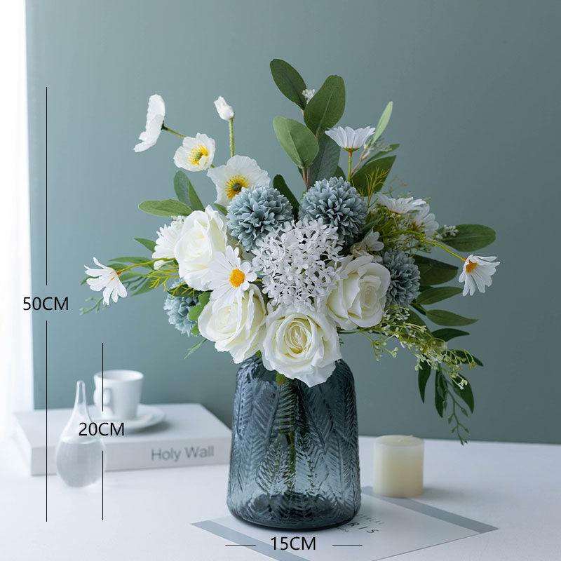 Simulated white rose floral living room decoration vase set