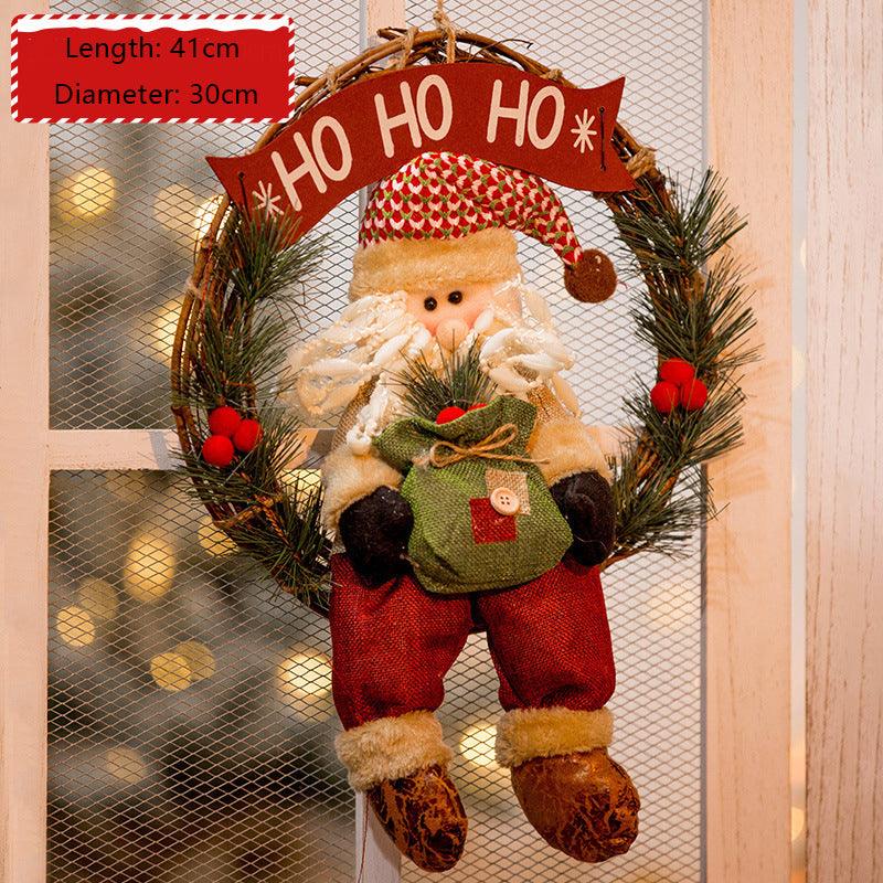 Christmas decorations hanging decorations Christmas snowman rattan circle hanging props for display