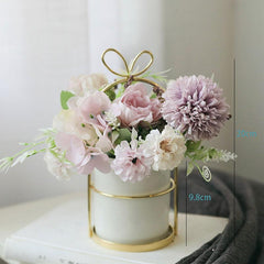 Small fresh simulation flower arrangement iron frame vase office decoration