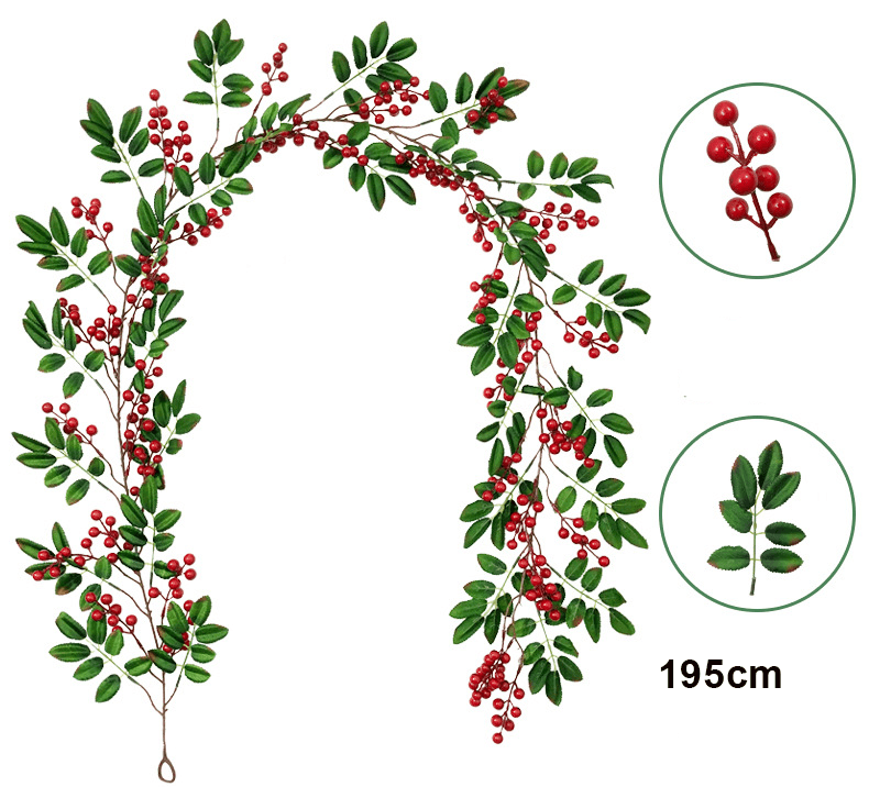 Christmas flowers red fruit berries simulation atmosphere arrangement winding hanging rattan