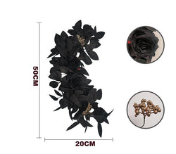 Simulated Halloween door decoration with black maple leaf wall hanging