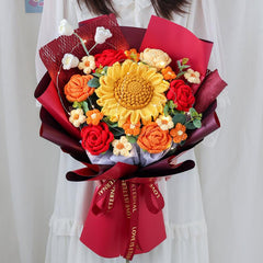 Creative finished bouquet simulation wool flowers handmade crochet rose sunflower everlasting flowers