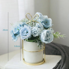 Small fresh simulation flower arrangement iron frame vase office decoration