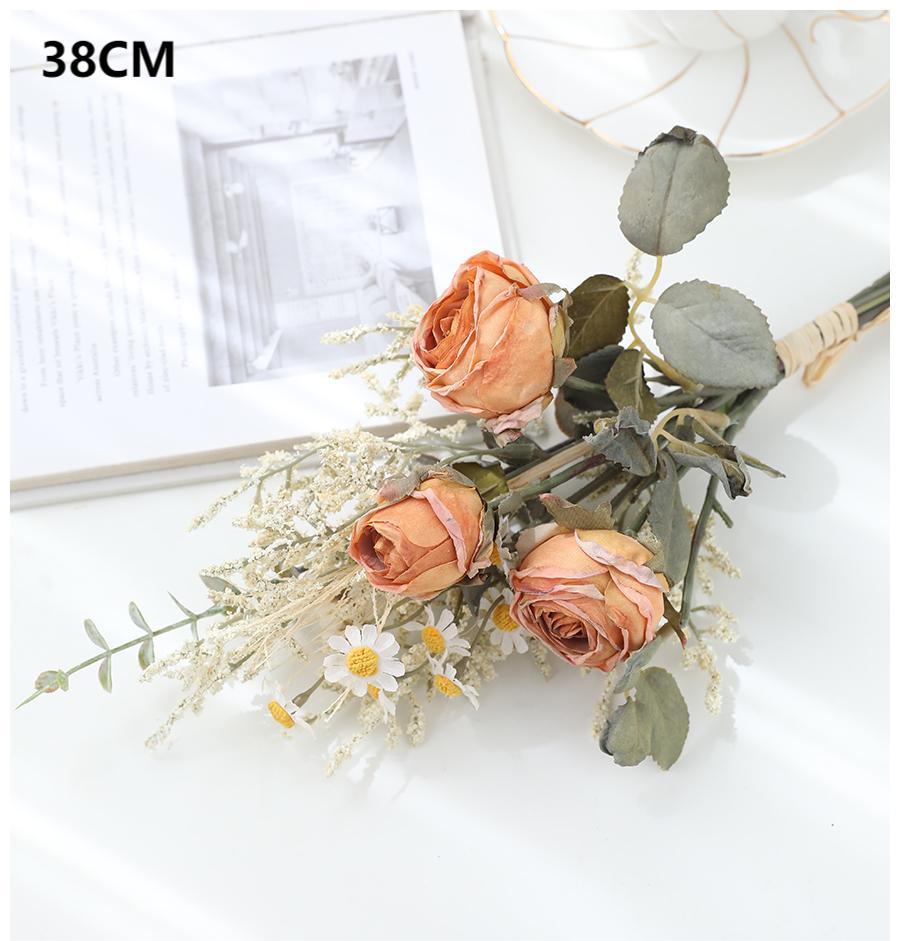 Simulated rose and daisy bouquet decoration for living room dining table