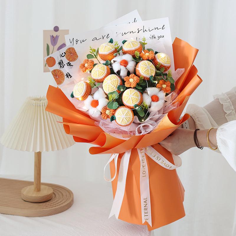 Knitted Wool Simulation Fruit Bouquet Persimmon Orange Bouquet