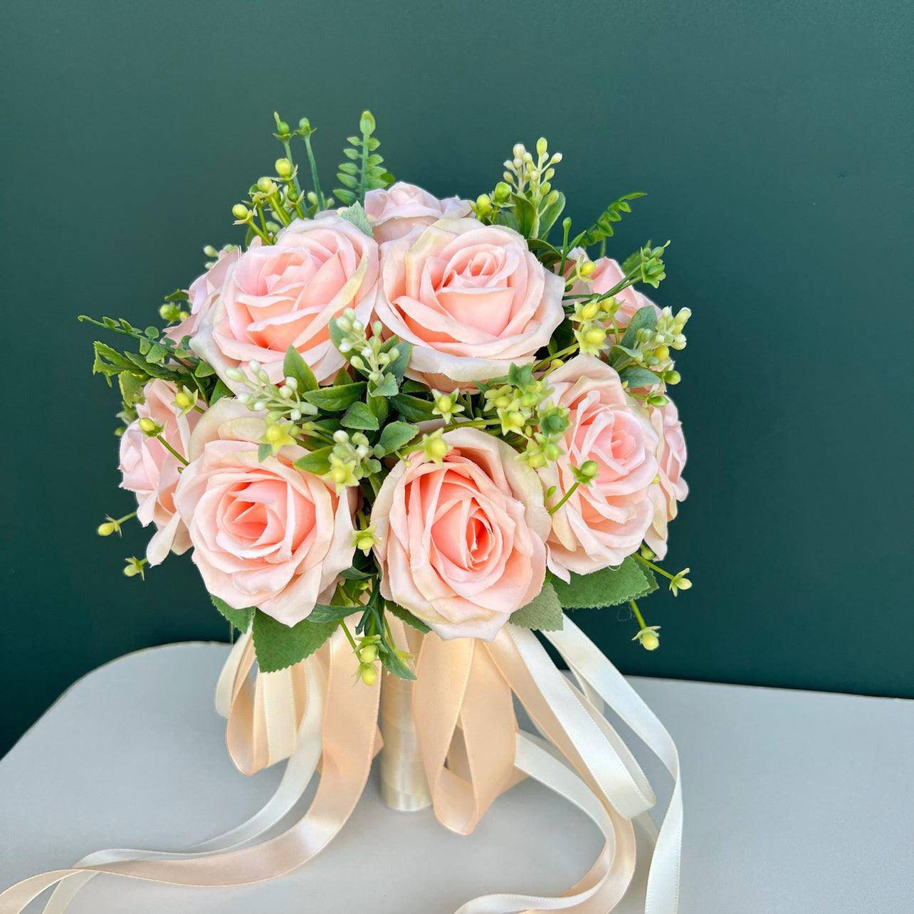 Simulation champagne roses bridal wedding bouquet