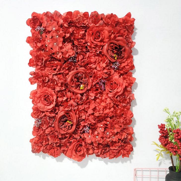 Dense simulation of red rose and peony wall wedding background decoration