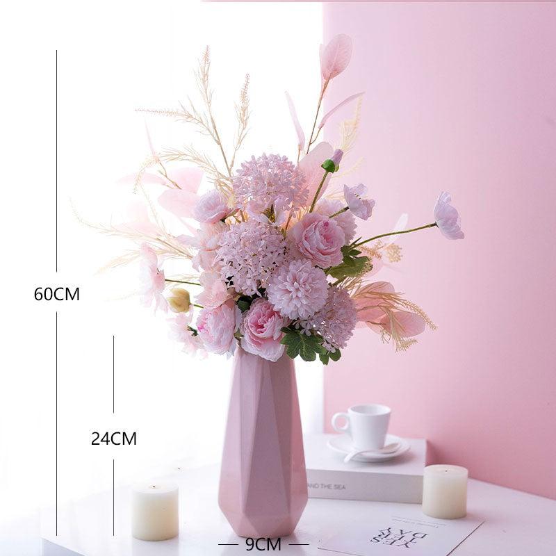 Cream powder simulation flower vase, flower arrangement in living room