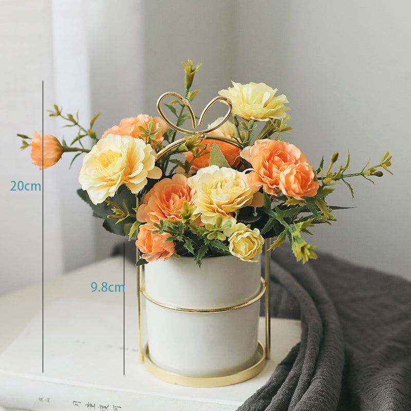 Small fresh simulation flower arrangement iron frame vase office decoration