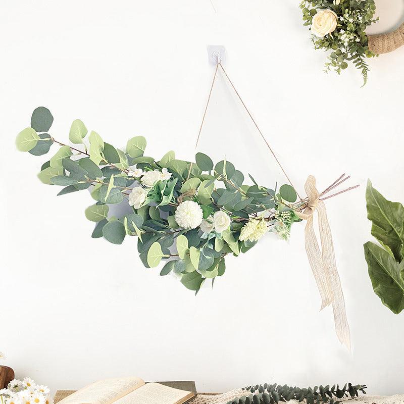 Simple artificial flower eucalyptus leaf lintel floral decoration