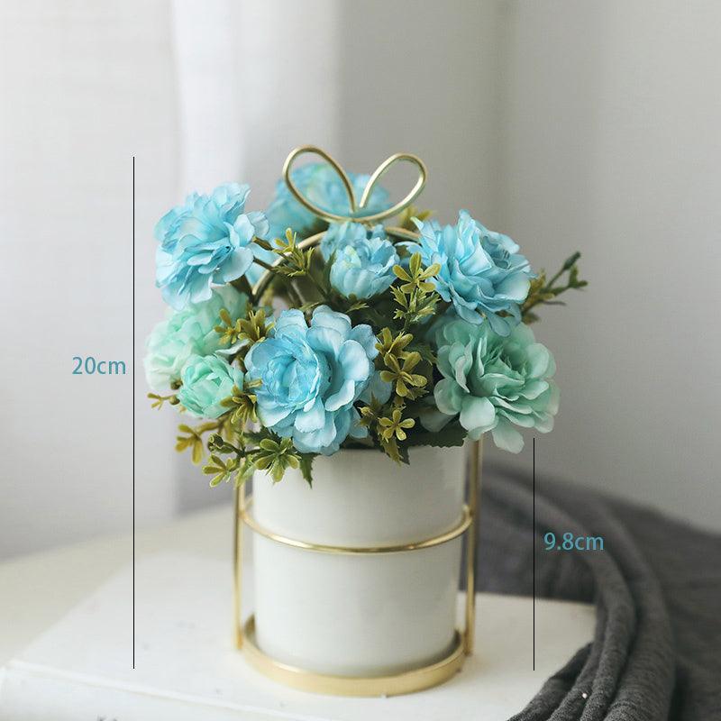 Small fresh simulation flower arrangement iron frame vase office decoration