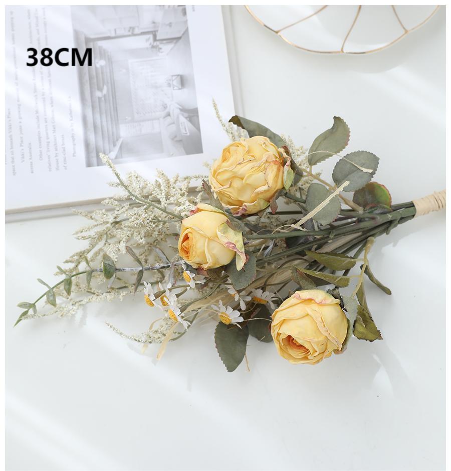 Simulated rose and daisy bouquet decoration for living room dining table