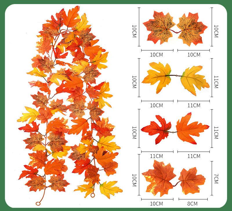 Simulation maple rattan fake red maple autumn high-end leaves Christmas dress up window ceiling wall decoration leaves