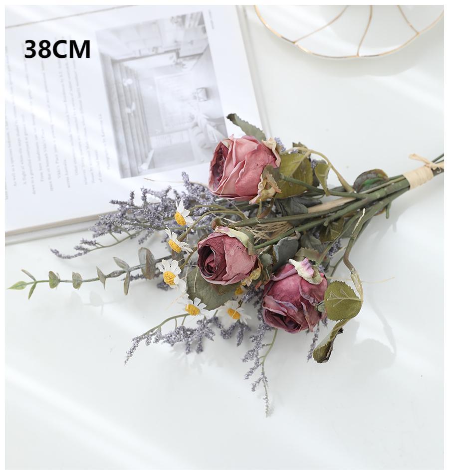 Simulated rose and daisy bouquet decoration for living room dining table