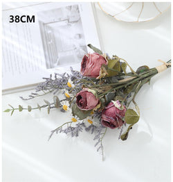 Simulated rose and daisy bouquet decoration for living room dining table